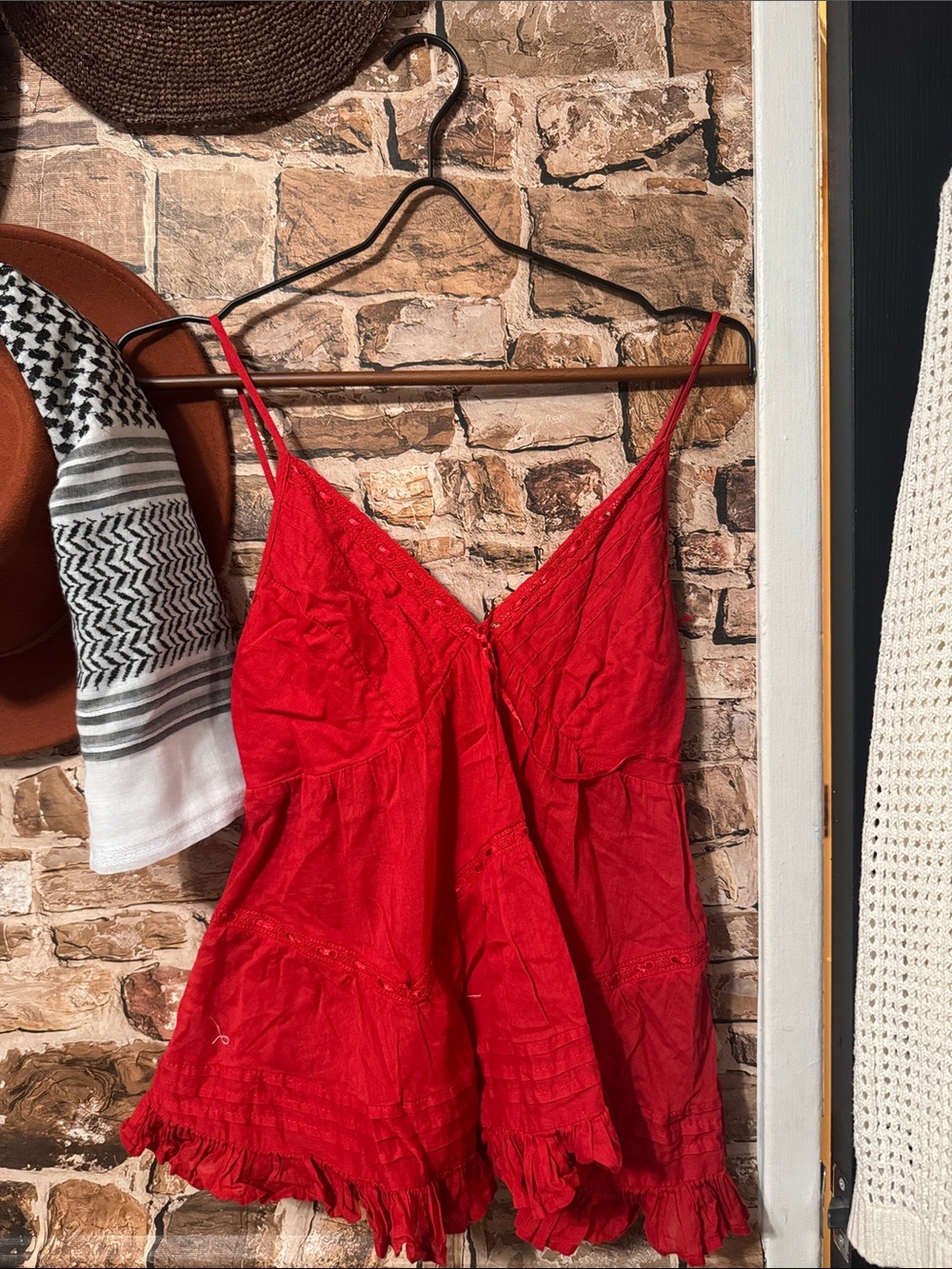 Red V-Neck Spaghetti Strap Camisole Top by